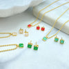 18K Gold Filled Emerald Cut CZ Necklace & Earrings Set
