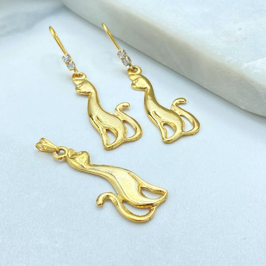 18K Gold Filled Baby Phat Kitty CZ Dangle Earrings & Pendant Set