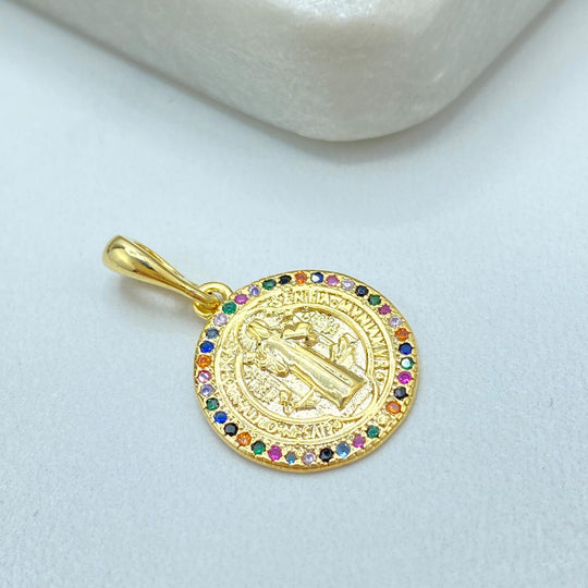 18K Gold Filled Saint Benedict CZ Pendant
