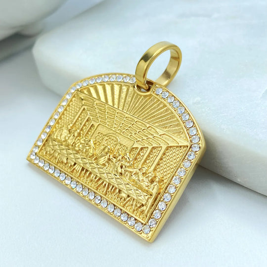 Stainless Steel Last Supper CZ Pendant — 46mm