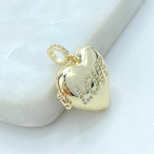 14K Gold Filled CZ Heart Locket Pendant