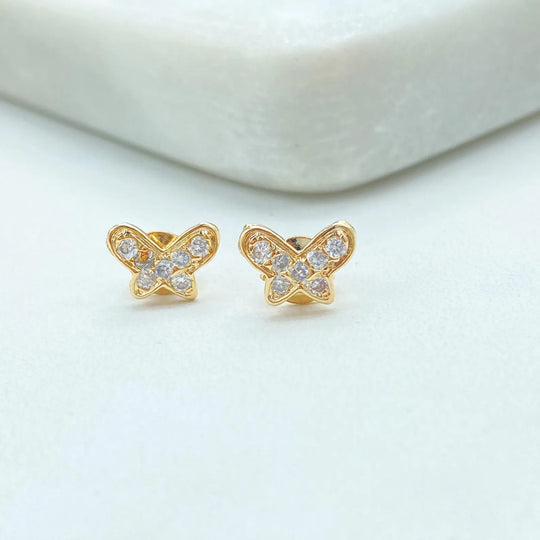 18K Gold Filled CZ Butterfly Stud Earrings — Dainty Minimal Jewelry