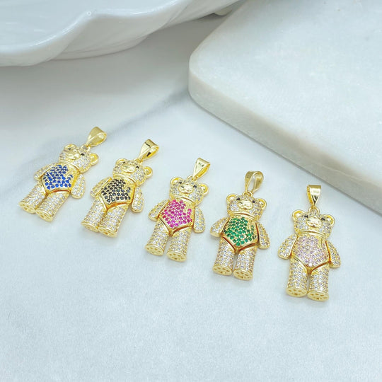 18K Gold Filled Teddy Bear Charm — CZ Pave