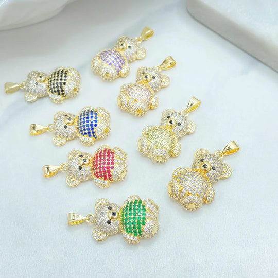 18K Gold Filled Teddy Bear Pendant — Micro CZ Pave