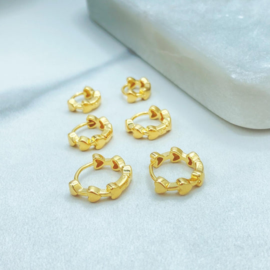18K Gold Filled Heart Huggie Earrings Set — 3 Sizes