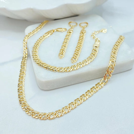 18K Gold Filled Braided Curb Chain Set — Necklace, Bracelet & Drop Earrings