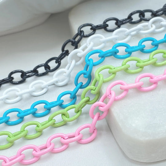 18K Gold Filled Enamel Link Chain Necklace — Colorful Oval Chain (5 Colors)