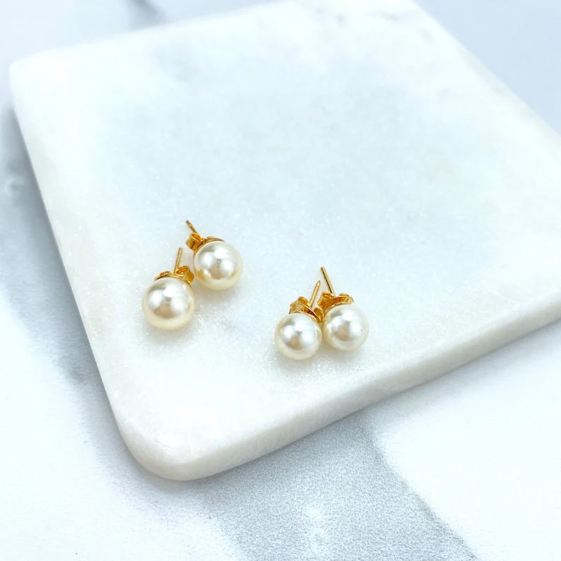 18k Gold Filled Small or Medium Size Simulated Pearl Stud Earrings
