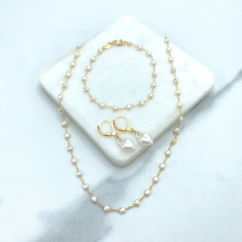 18k Gold Filled Heart Shape Pearl Chain, Bracelet, or Dangle Earrings