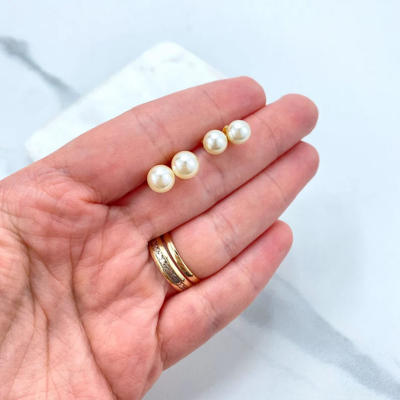 18k Gold Filled Small or Medium Size Simulated Pearl Stud Earrings