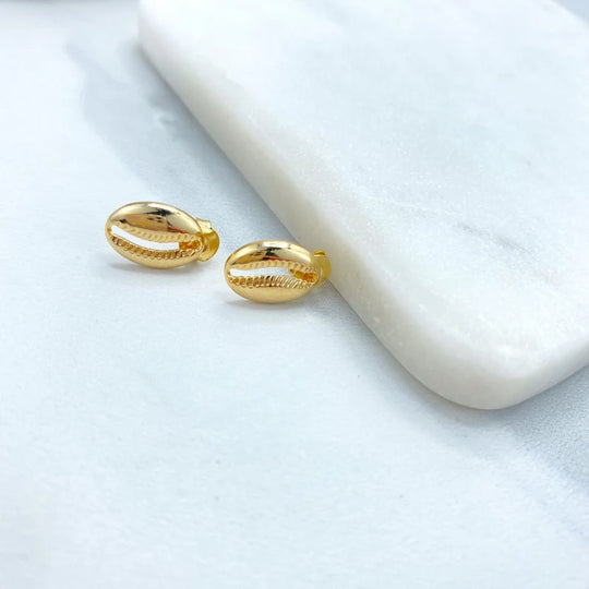 18k Gold Filled 13mm Shell Shape Stud Earrings, Ocean Beach Earrings