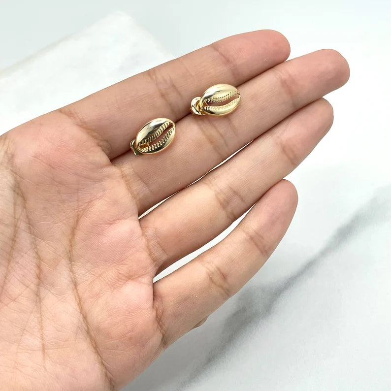 18k Gold Filled 13mm Shell Shape Stud Earrings, Ocean Beach Earrings