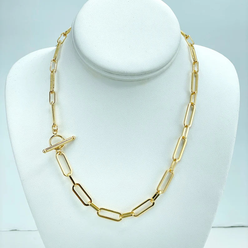 18k Gold Filled 8mm Paperclip Chain with Spring Ring Clasp, Chain 16" 18" or 24 " Long or Bracelet, Wholesale