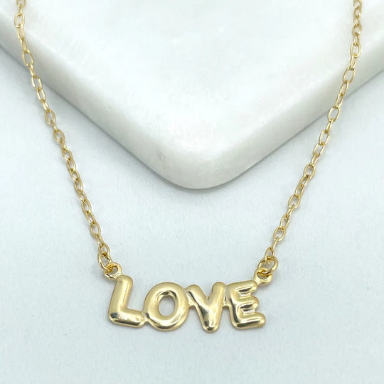 18k Gold Filled 2mm Rolo Chain with "LOVE" Charm Simulated Inflated Balloons