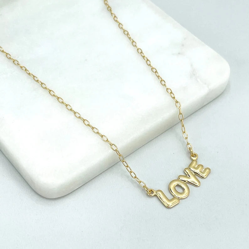 18k Gold Filled 2mm Rolo Chain with "LOVE" Charm Simulated Inflated Balloons & Black Side Hearts Necklace, Wholesale