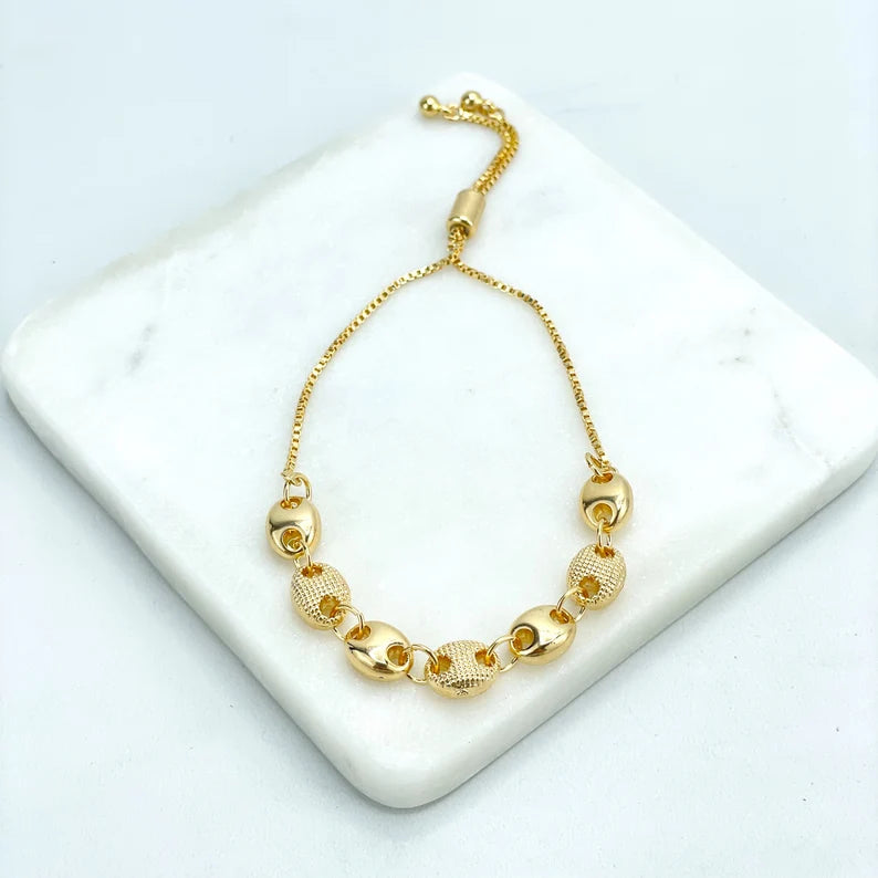 18k Gold Filled 1mm Box Chain & Polished and Texturized Mariner Anchor Chain, Chunky Link Mariner Front Bracelet. Wholesale