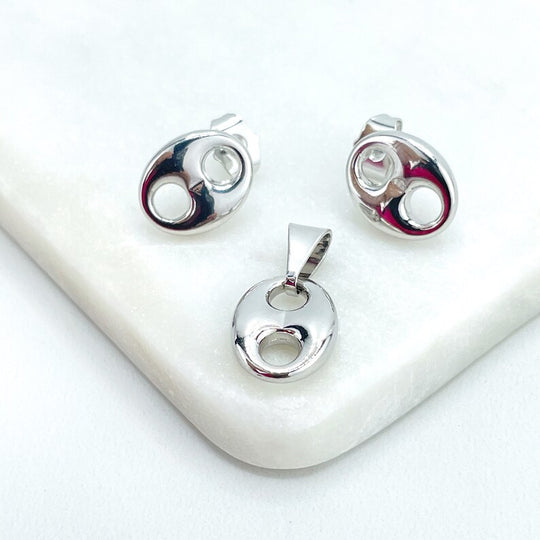 Silver Filled Medium Mariner Anchor, Chunky Link Mariner Stud Earrings and Charm Set (does not come with chain), Wholesale