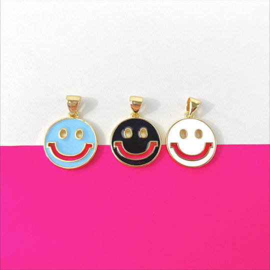 18k Gold Filled Colorful Enamel Cutie Face, Funny Face, Happy Face Charms Pendants