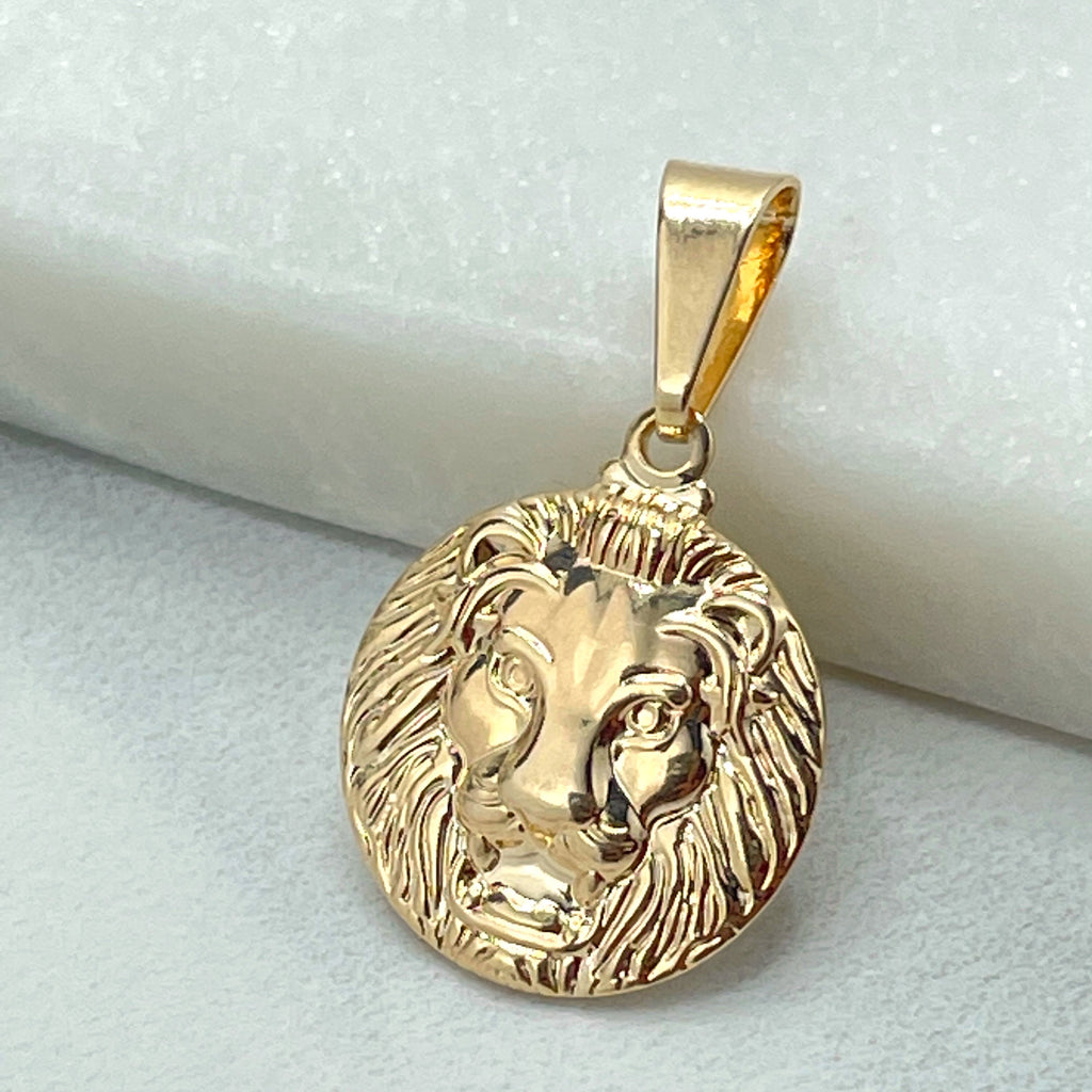 18k Gold Filled Texturized Lion Animal Charm, Lion Head Face Medal Circle Pendant Charm