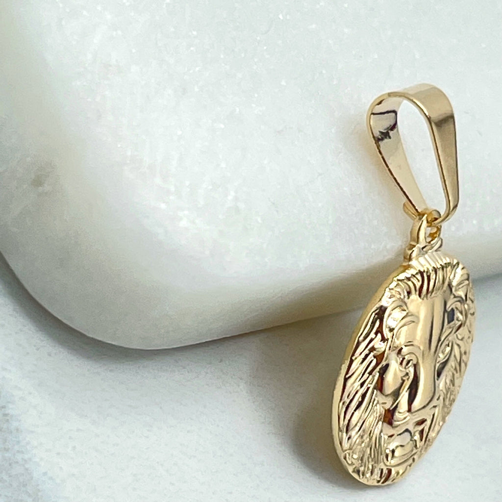 18k Gold Filled Texturized Lion Animal Charm, Lion Head Face Medal Circle Pendant Charm