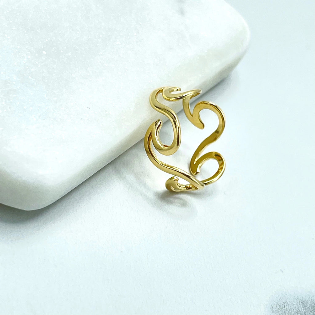 18k Gold Filled Waves Shape Ring, Summer Jewelry, Beach Tropical Ring