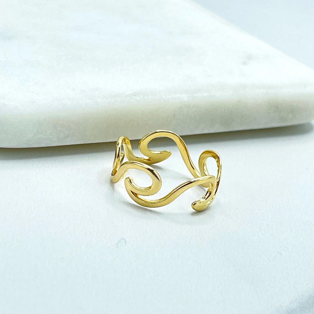 18k Gold Filled Waves Shape Ring, Summer Jewelry, Beach Tropical Ring