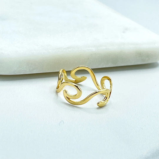 18k Gold Filled Waves Shape Ring, Summer Jewelry, Beach Tropical Ring