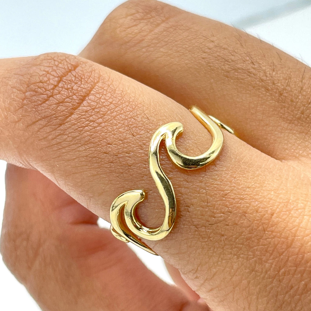 18k Gold Filled Waves Shape Ring, Summer Jewelry, Beach Tropical Ring