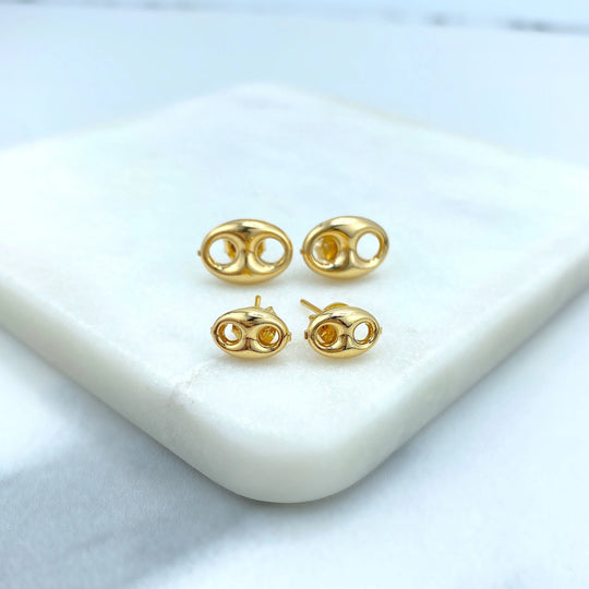 18k Gold Filled 3mm or 4mm Mariner Anchor, Chunky Link Mariner, Stud Earrings