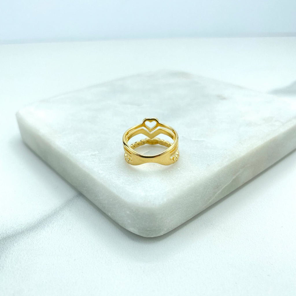 18k Gold Filled Simulated 3 Layers Ring, Heart Style featuring Micro Cubic Zirconia Ring