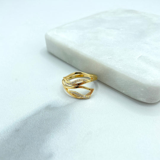 18k Gold Filled Double Cutout Leaf Shaped Front featuring CZ Ring, Fine Ring