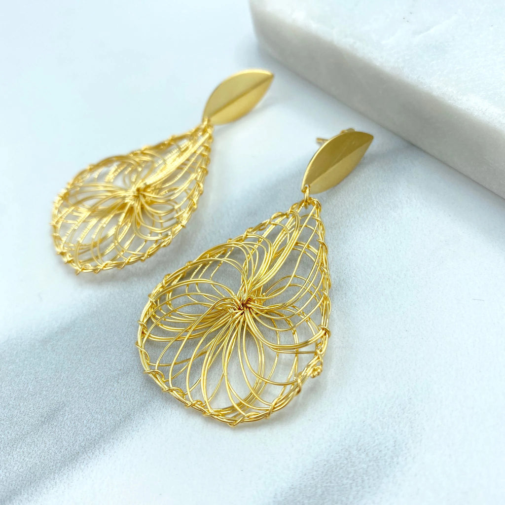 18k Gold Filled Mesh Teardrop Earrings, Filigree Teardrop Earrings, Looped Textured Earrings