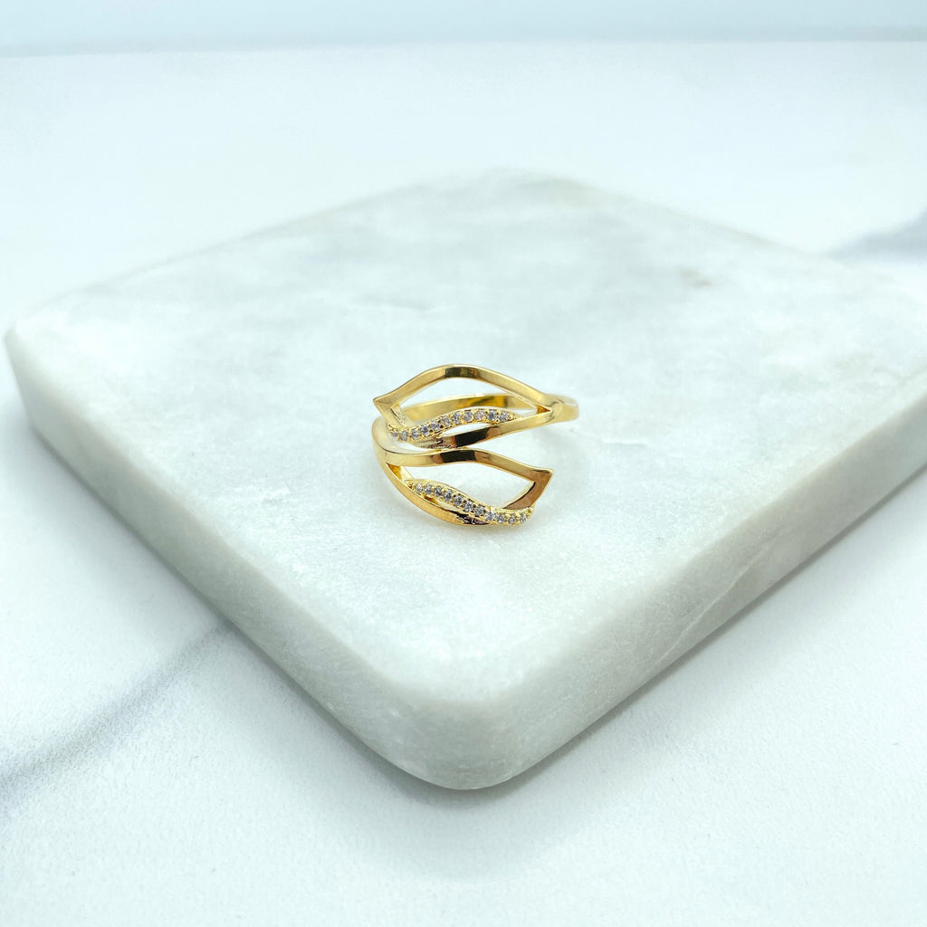 18k Gold Filled Double Cutout Leaf Shaped Front featuring CZ Ring, Fine Ring