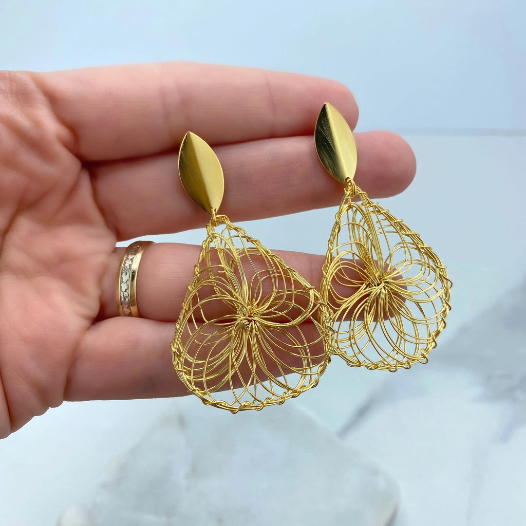 18k Gold Filled Mesh Teardrop Earrings, Filigree Teardrop Earrings, Looped Textured Earrings