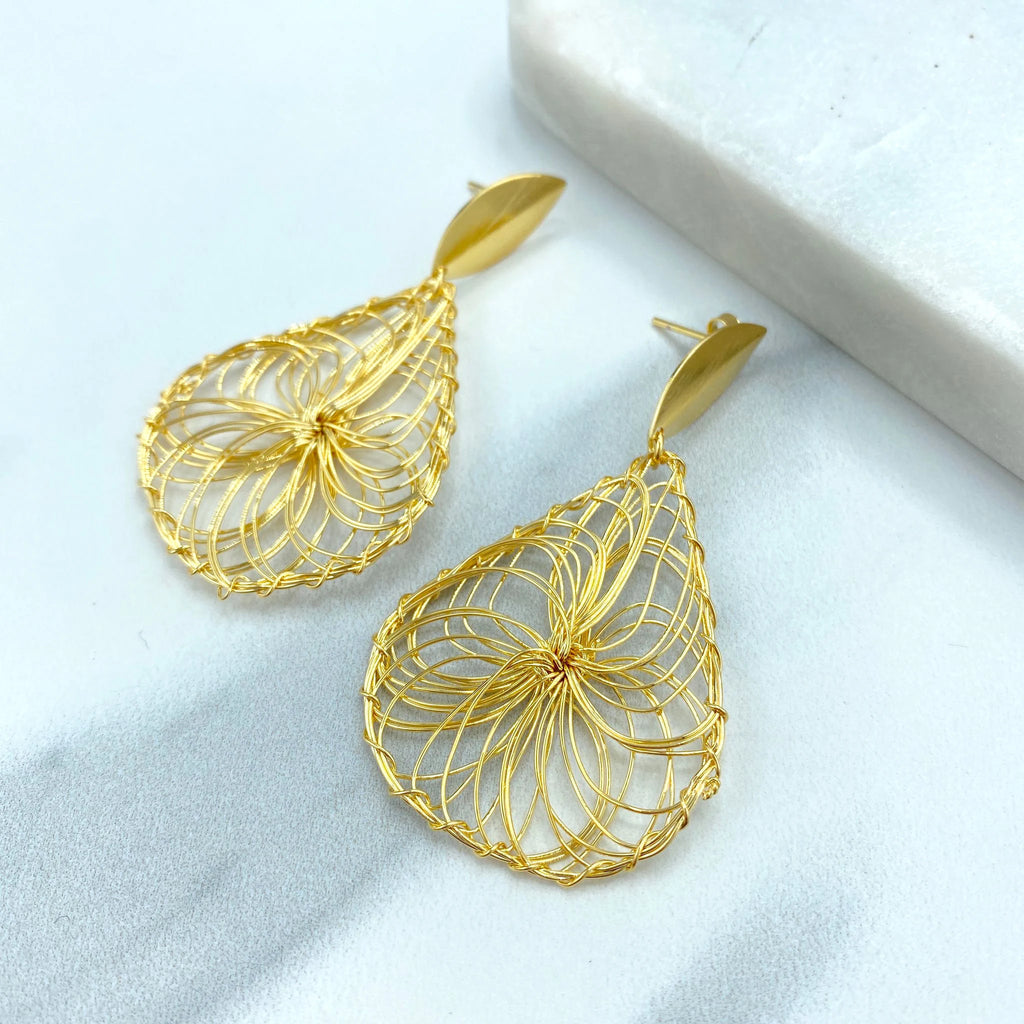 18k Gold Filled Mesh Teardrop Earrings, Filigree Teardrop Earrings, Looped Textured Earrings