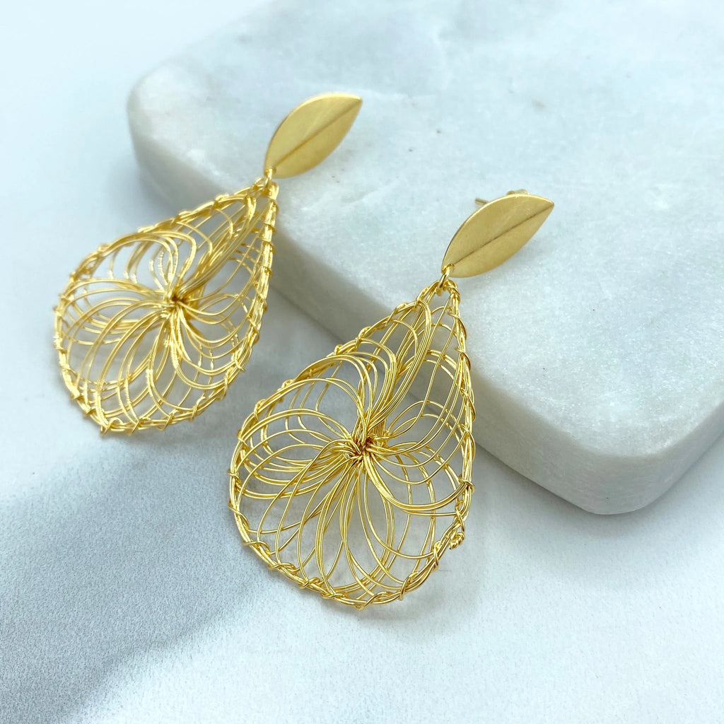 18k Gold Filled Mesh Teardrop Earrings, Filigree Teardrop Earrings, Looped Textured Earrings