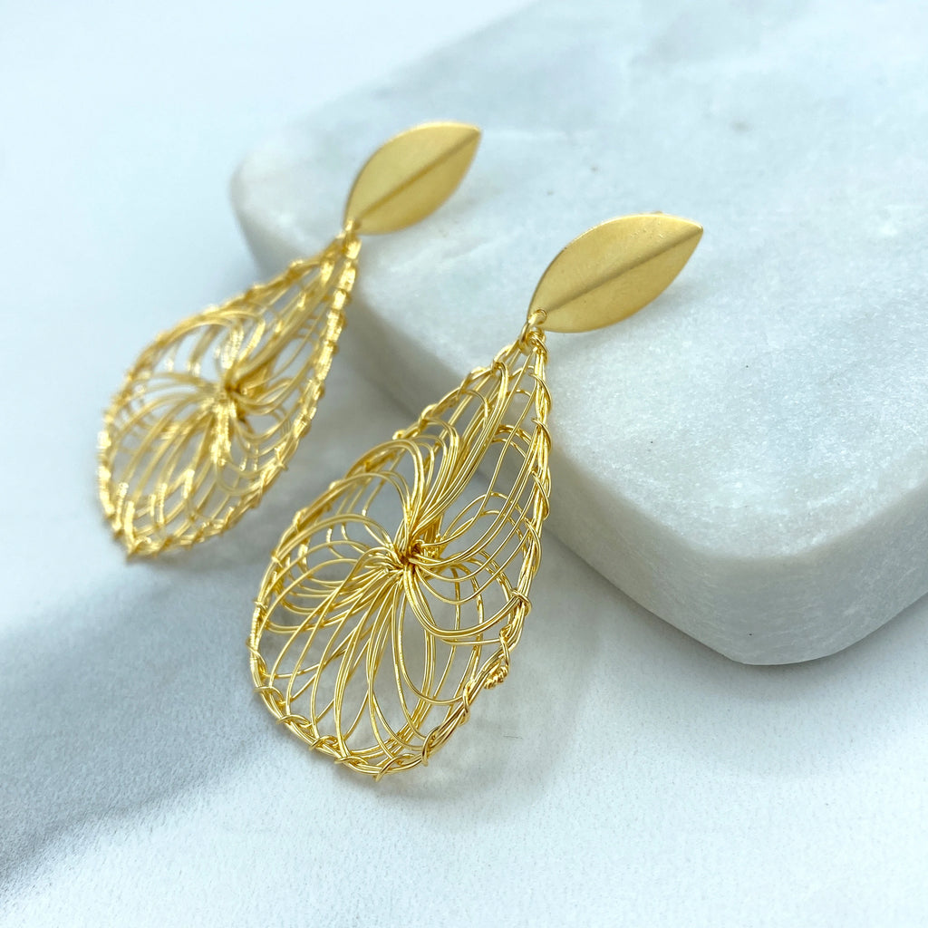 18k Gold Filled Mesh Teardrop Earrings, Filigree Teardrop Earrings, Looped Textured Earrings