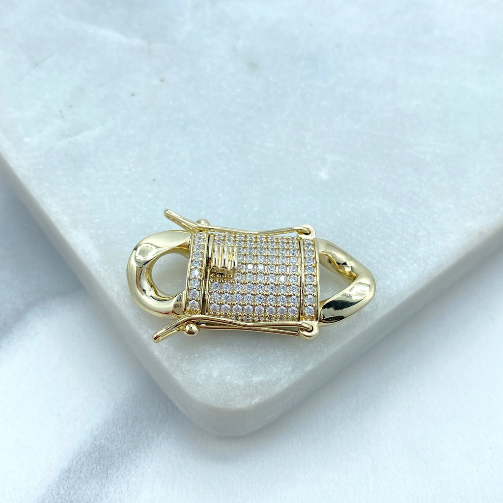 18k Gold Filled Double Safe Box Lock Clasp Featuring Micro Pave Cubic Zirconia, Miami Cuban Link Replacement Iced Clasp