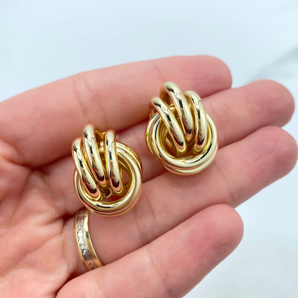 18k Gold Filled Love Knot Stud Earrings Push Back, Large Knot Stud Earrings