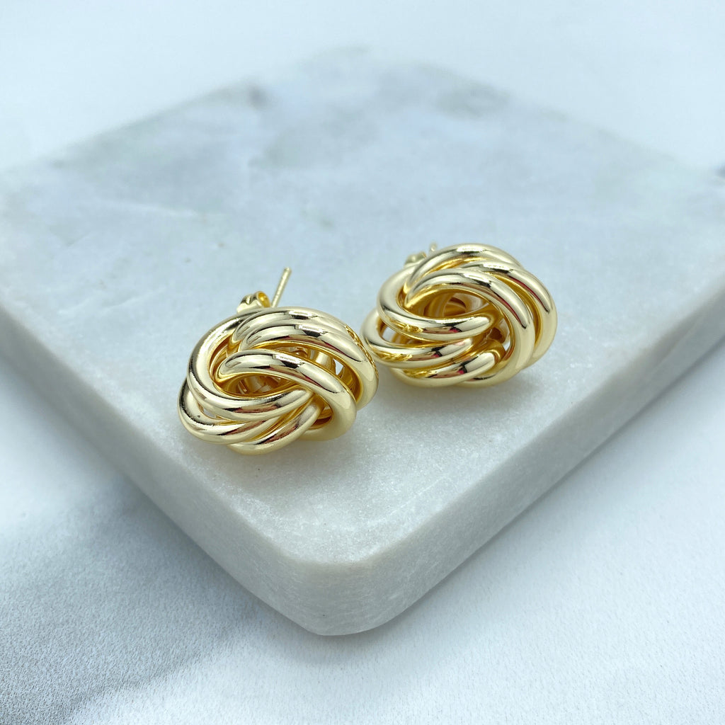 18k Gold Filled Love Knot Stud Earrings Push Back, Large Knot Stud Earrings