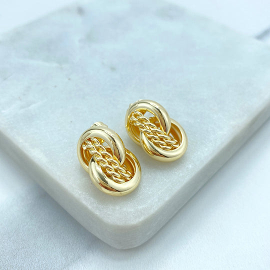 18k Gold Filled Twist Stud Earrings with Braided Details, Chunky Knot Earrings