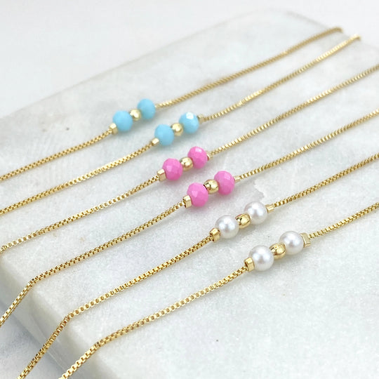 18k Gold Filled Pastel Colored Beads Rosary with Miraculous Virgin Charm, Christian Catholic Rosary, Pink, Blue, or Pearl