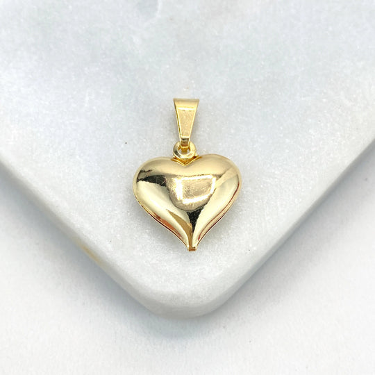 18k Gold Filled Puffed Puf 3D 18mm Heart Charm Pendant, Romantic Jewelry