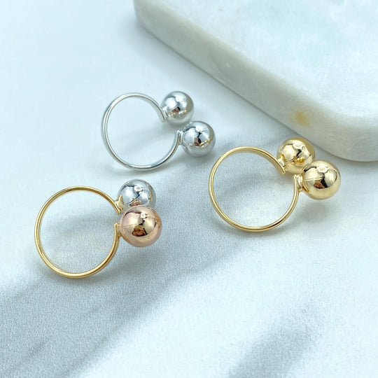 18k Gold Filled Adjustable Front Double Ball Ring, Gold, Silver or Three Tone, Adjustable Ball Ring