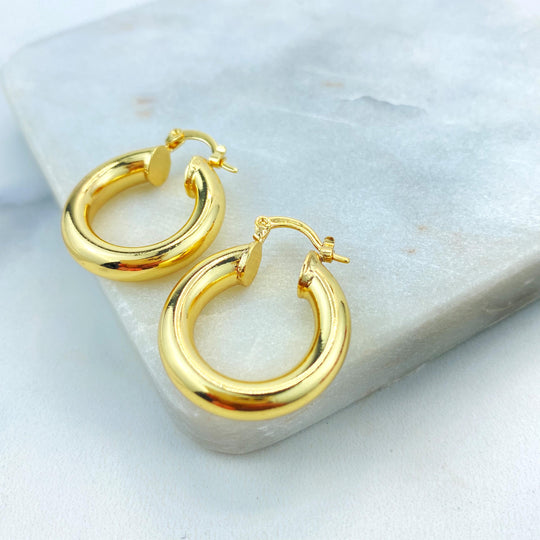 18k Gold Filled 25mm Tubular Hoop Huggie Earrings, Polished Hoop Earrings, Tube Round Hoop Earrings, Dome Tube Hoop