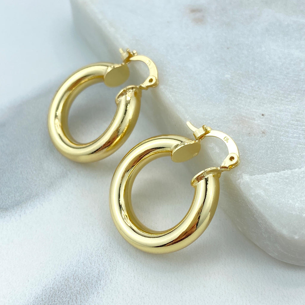 18k Gold Filled 25mm Tubular Hoop Huggie Earrings, Polished Hoop Earrings, Tube Round Hoop Earrings, Dome Tube Hoop