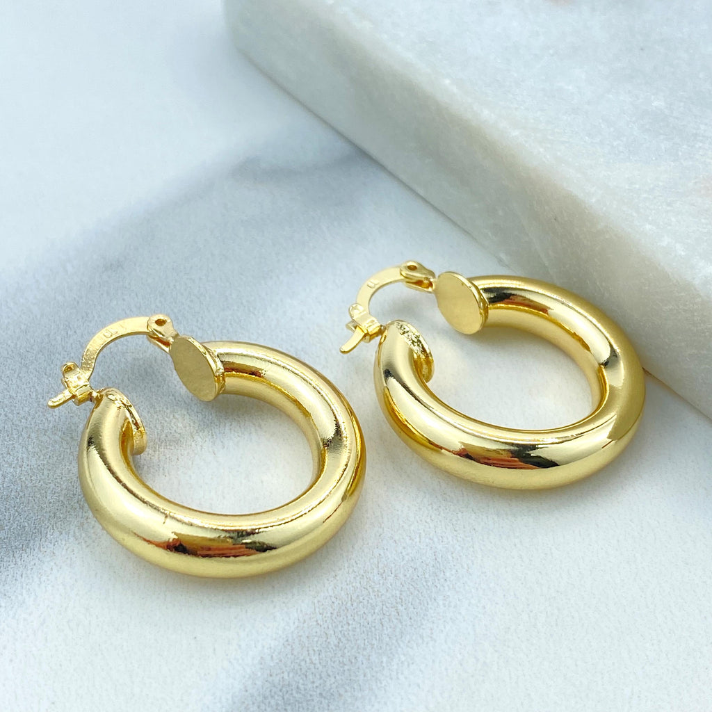 18k Gold Filled 25mm Tubular Hoop Huggie Earrings, Polished Hoop Earrings, Tube Round Hoop Earrings, Dome Tube Hoop
