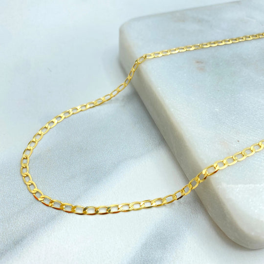 18k Gold Filled 3mm Curb Link Chain Necklace, 16 Inches, 18 Inches, 20 Inches or 24 inches, Thin Cuban Link Chain