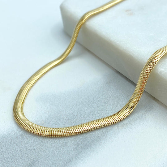 18k Gold Filled 4mm Snake Herringbone Chain, or Bracelet, Slinky Snake Chain Set (buy as a set or individually)