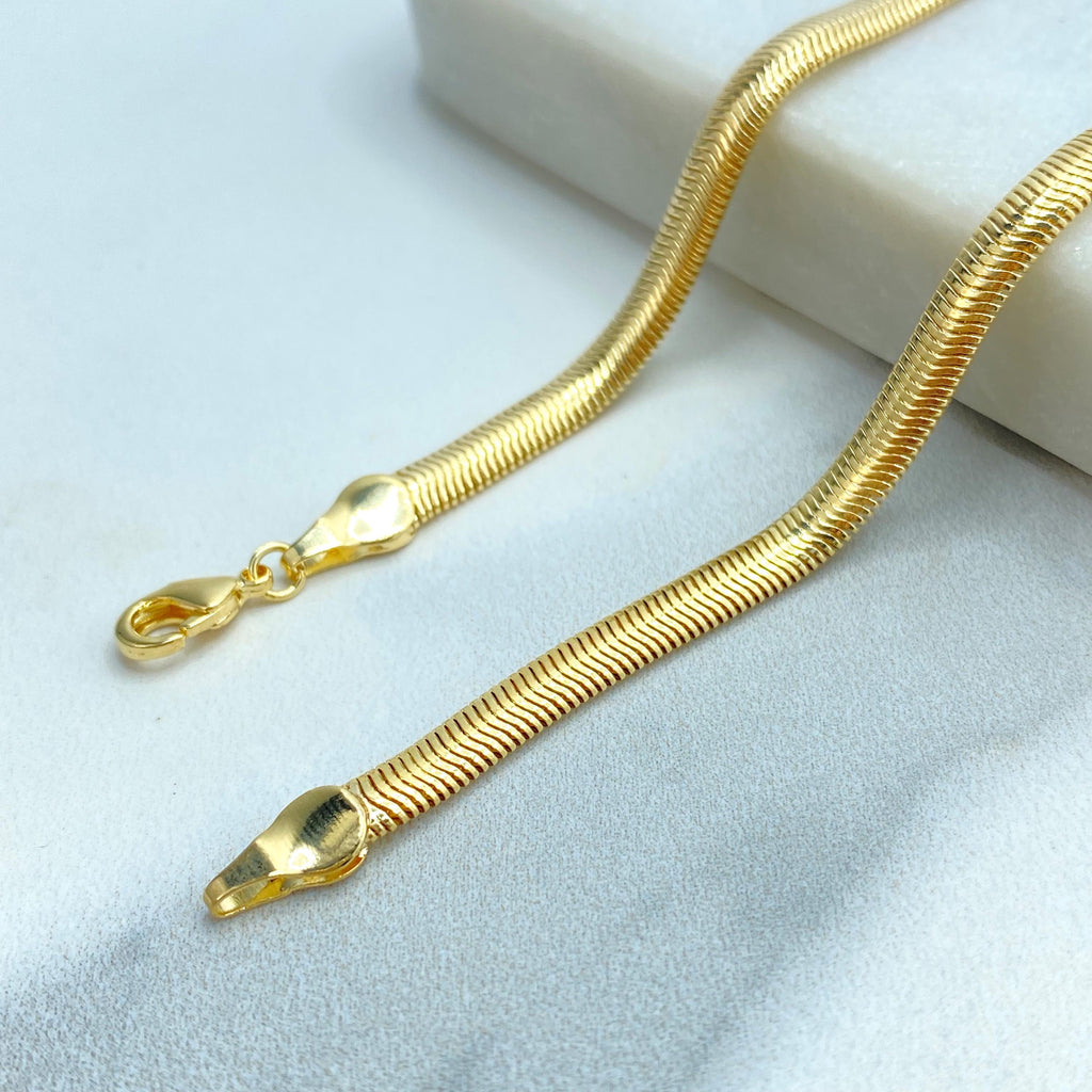 18k Gold Filled 4mm Snake Herringbone Chain, or Bracelet, Slinky Snake Chain Set (buy as a set or individually)